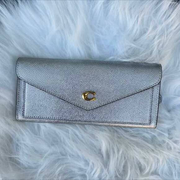 Coach Wyn Soft Leather Metallic Silver Long Envelope Wallet. C7182 - Picture 2 of 8
